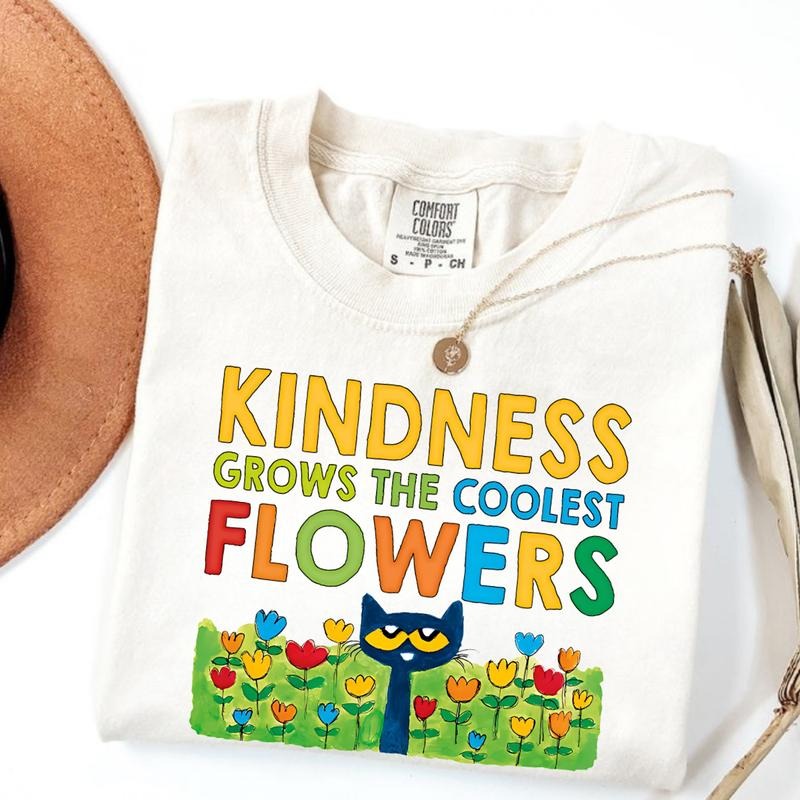 Comfort Color Kindness Grows TNF Coolest Shirts, Pete TNF Cat Tee, Women'WB shield Cartoon Cat & Letter Print Short Sleeve Tee, Cute Graphic Round Neck T-Shirt for Summer,, trending shirts, graphic tees women, 90s graphic tees,