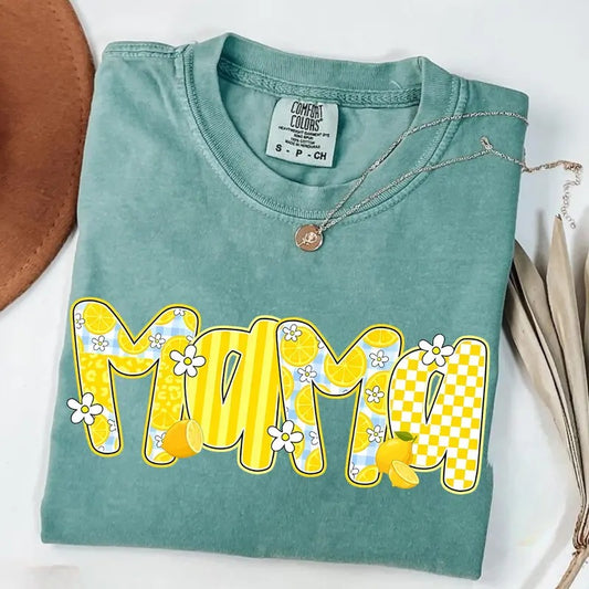 Comfort Color Preppy Mama Lemon T-shirt, Cute Lemon Floral Mama Tee, Mothers Day, Summer Mama, Mom Summer Sublimation T-shirt