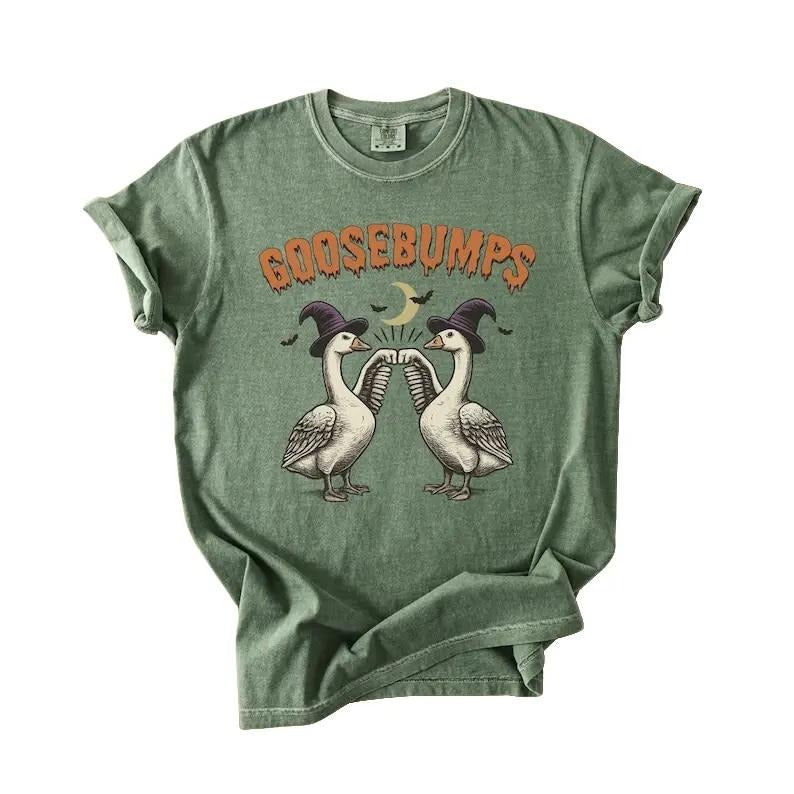 [Comfort Colors] Funny Goose Bumps Halloween T-shirt, Retro Halloween Gift, Trendy Cotton, Moss Color
