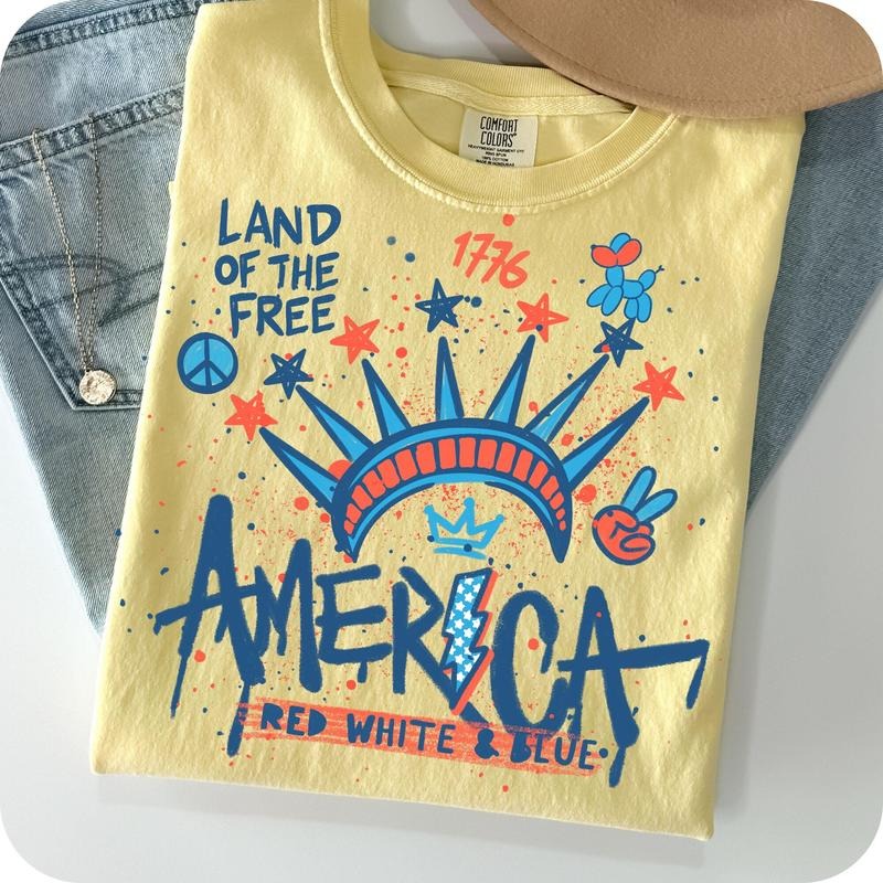 Comfort Colors 4th of July Statue of Liberty T-Shirt, Graffiti America Shirt, America 4th July T-Shirt, USA T-Shirt, American Girl Shirt