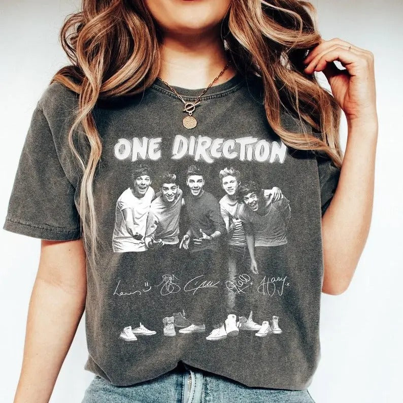 Comfort Colors 90s One Direction Pop Music Shirt, Member's Signature One Direction Shirt, 1D Thanks For Memories Shirt