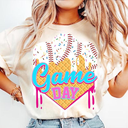 Comfort Colors Baseball Game Day Drip T-Shirt, Baseball Ice Cream Drip Shirt, Mama Basebaall T-Shirt, Mom Dripping Shirt