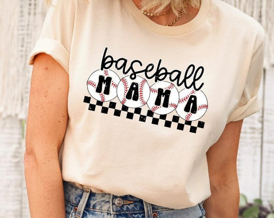 Comfort Colors Baseball Mama T-Shirt, Checkered Mama T-Shirt, Mothers Day Gift, Sports Mom Shirt, Baseball Mom T-Shirt