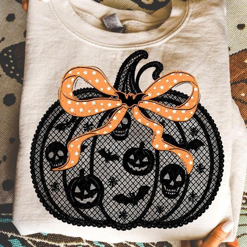 Comfort Colors Black Lace Pumpkin Coquette Shirt, Girly Fall Halloween Pumpkin Tee, Lace Pumpkin Cherry Shirt, Spooky...