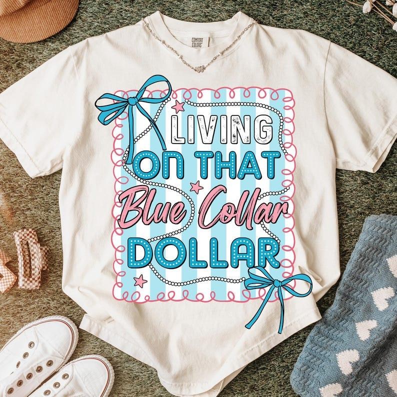 Comfort Colors Blue Collar Dollar T-Shirt, Preppy Western Graphic Tee, Funny Country Shirt, Patriotic Coquette Cowboy...