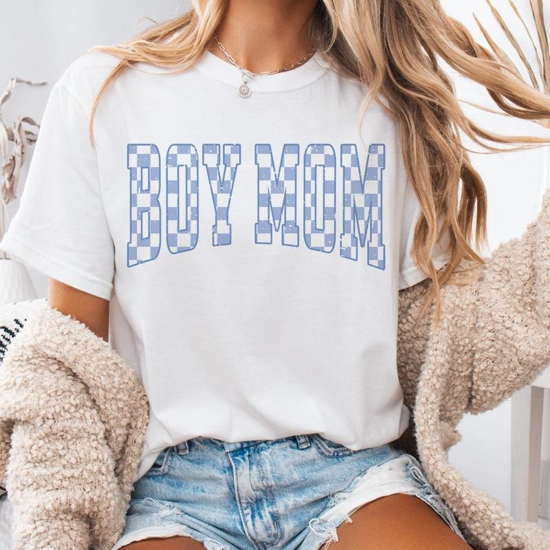Comfort Colors Blue Mama coquette tshirt, mama of a son checkered tshirt multiple color options, cute mama t-shirts, cute mom tshirt.