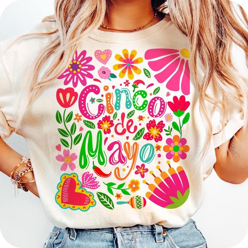 Comfort Colors Boho Floral Cinco De Mayo T-Shirt, Cinco De Mayo T-Shirt, Mexican Shirt, Tequila Shirt, Margarita Fiesta Shirt, Cinco De Mayo Shirt