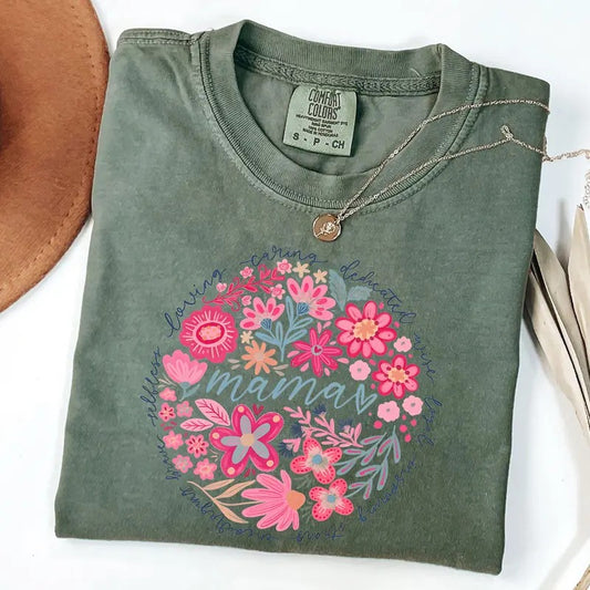 Comfort Colors Boho Floral Mama Shirt, She is Mom T-Shirt, Mother's Day Gift, New Mom Gift