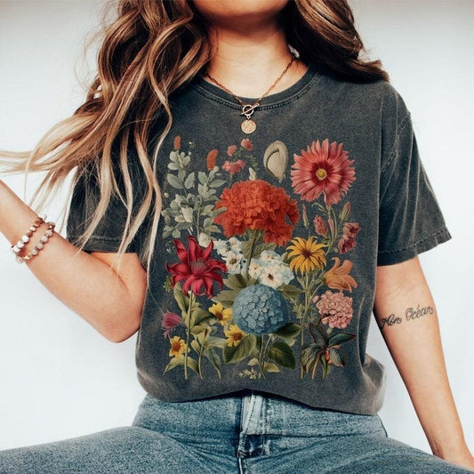 Comfort Colors Boho Wildflowers Cottagecore T-Shirt, Gift For Her Shirt, Whimsigoth, Plant Shirts,  Floral Shirt, Gift For Women
