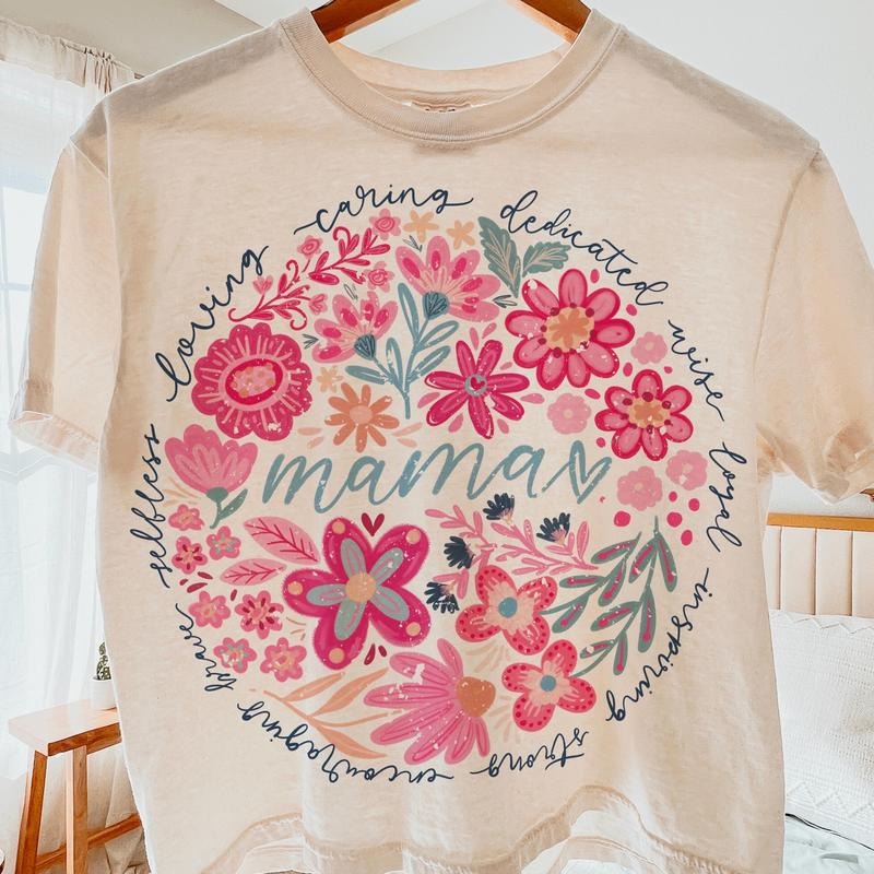Comfort Colors Boho floral mom adjectives T-shirt, she is mom T-shirt , abstract floral, mama dtf transfer, mothers day