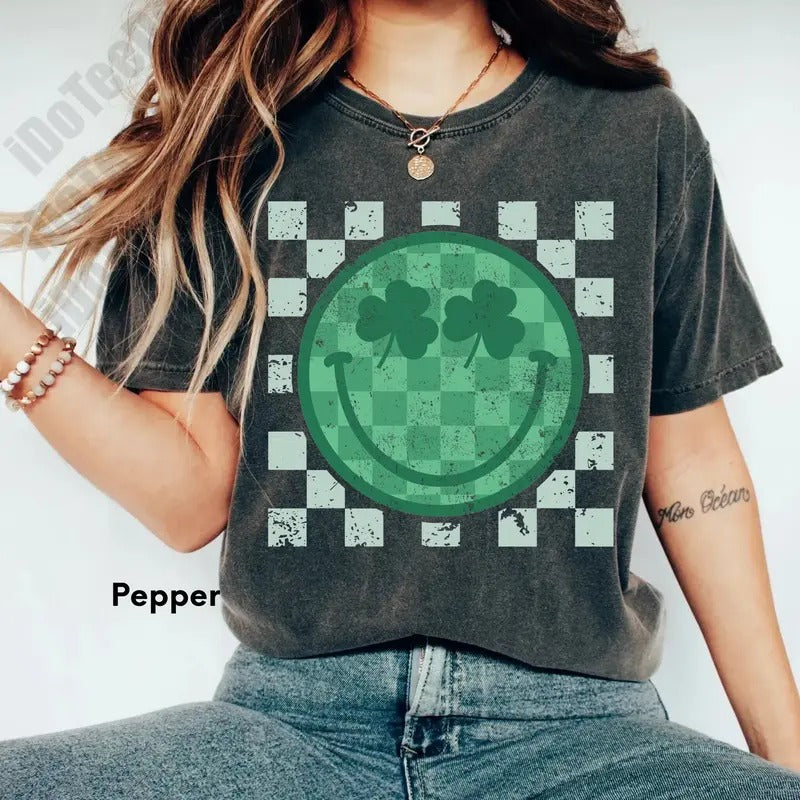 Comfort Colors Checker Smiley St Patricks Shirtkids St Patricks Day Shirtshamrock Smiley Shirtretro St Patricks Teest...