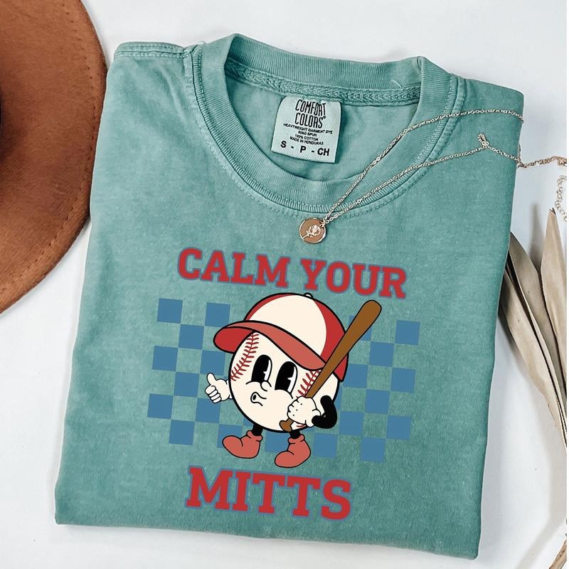 Comfort Colors Checkered Baseball Game Day Shirt, Baseball Shirt For Women, Sports Mom Shirt, Mothers Day Gift, Family Baseball Shirt, Calm Your Mitts