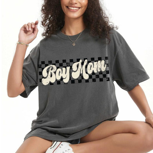 Comfort Colors Checkered Boy Mama Shirt, Mother's Day Gift, Baby Shower Gift, Retro Mom Tee, Mom of Boys Tee, Gift for Moms
