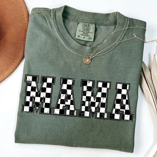 Comfort Colors Checkered Mama Shirt Gift for Mom, Retro Mom Tee, Mother's Day Gift, Vintage Checkered Mama T-shirt