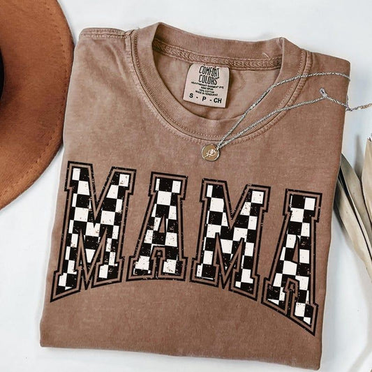 Comfort Colors Checkered Mama Shirt Gift for Mom, Retro Mom Tee, Mother's Day Gift, Vintage Checkered Mama Tshirt, Varsity Mom T-shirt