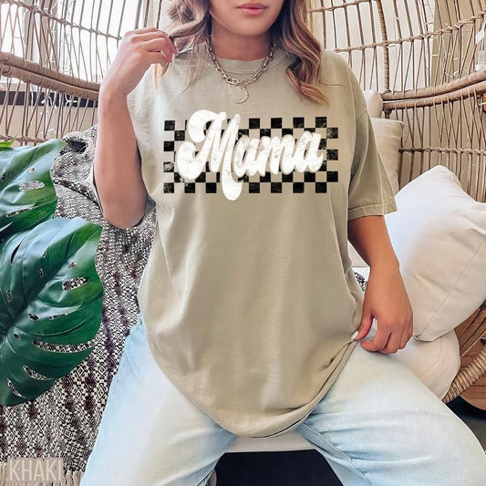 Comfort Colors Checkers Mama T-Shirt, Retro Mama T-Shirt, Vintage Mama Tee, Motherhood T-Shirt, Comfort Color Mama Tee