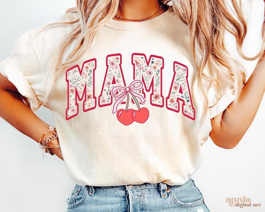 Comfort Colors Cherry Bow Coquette Mom Coquette T-shirt, Soft Girl Aesthetic Shirt Design, Mother's Day Girly Ribbon