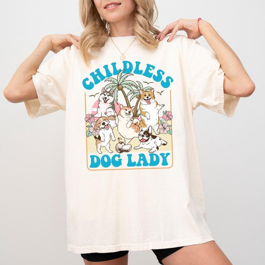 Comfort Colors Childless Dog Lady Shirt, Funny Coconut Tree Graphic Printed Tee, Feminism Shirt for Women, Childless Dog Ladies Tshirt for Dog Mom, Reproductive Rights T-shirt, Oversized Womenswear, Comfy Fabric Casual Women's Tops, Relaxed Fit Chic Style