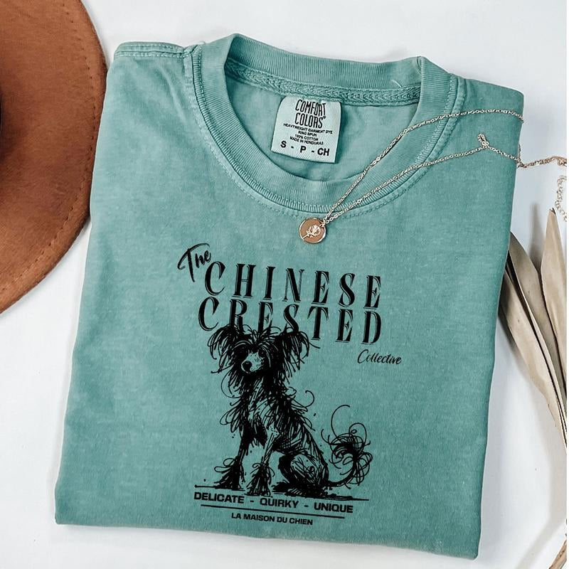 Comfort Colors Chinese Crested T-Shirt, Elegant Standard Chinese Crested Tee, Ink Sketch Poodle Shirt, Vintage Pet...