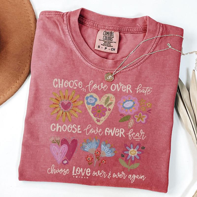 Comfort Colors Choose Love Boho Floral Shirt, Flowers Shirt, Mental Health, Peace, Inspirational, Kindness, Unisex...