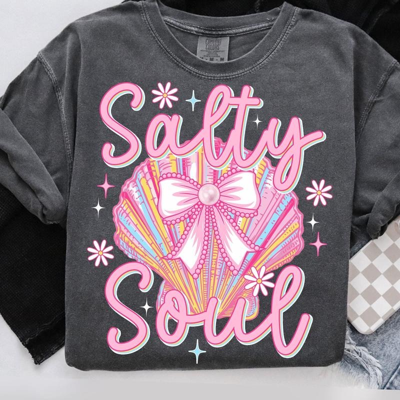 Comfort Colors Clam Pearl Coquette Salty Soul T-Shirt, Summer Vibes Pink Clam Shirt, Beach T-Shirt, Pink Summer Shirt, Girly Summer Design