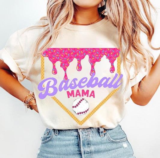 Comfort Colors Comfort Color Baseball Mama Drip T-shirt, Baseball Ice Cream Drip T-shirt, Gift Ideas