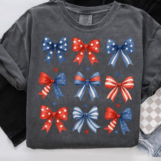 Comfort Colors Coquette American Flag T-Shirt, 4th of July TShirt, Coquette USA T-Shirt, Freedom American Flag Shirt, American girl T-Shirt