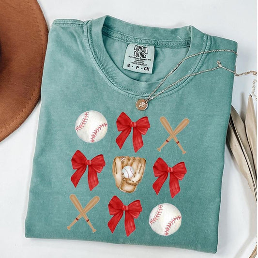 Comfort Colors Coquette Baseball Shirt, Baseball Bow Shirt, Baseball Mom T-Shirt, Sport Season Tee, Game Day Shirt, Sport Lover Tee