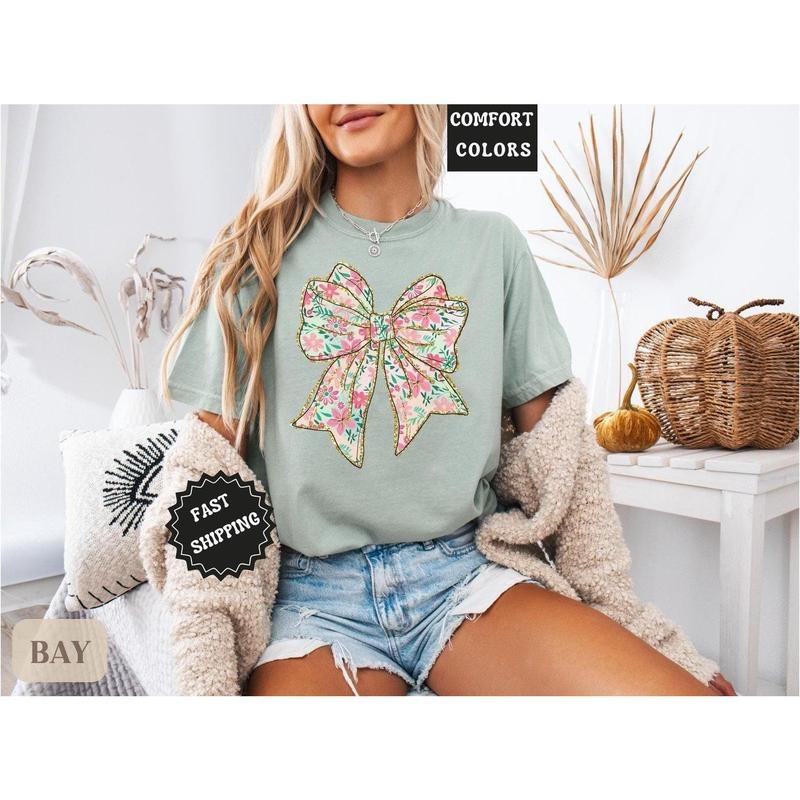 Comfort Colors Coquette Bow Shirt Floral Bow Tee Coquette Aesthetic Soft Girl Era Tshirt Girlie Girl Shirt Ribbon Shirt Gift teen girl girly