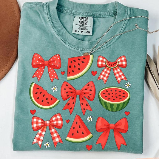 Comfort Colors Coquette Watermelon T-Shirt, Preppy Mama Watermelon T-Shirt, Cute Watermelon Floral Shirt, Preppy Summer Shirt, Girly Summer Shirt