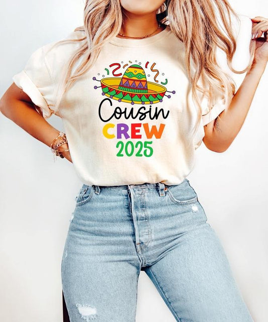 Comfort Colors Cousin Crew Shirt - Mexican Party Tee- Sombrero Hat Shirt - Cinco De Mayo - Fiesta Squad - Mexican Fiesta Shirt Cotton Fabric Top Traditional