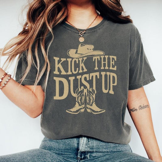Comfort Colors Cowgirl T-Shirt, Kick The Dust Up T-Shirt, Western Wear, Rodeo Shirt, Country Girl T-Shirt, Southern Shirt, Gift Ideas
