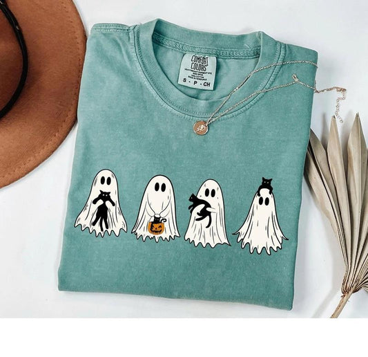 Comfort Colors Cute Ghost Black Cats Halloween Shirt, Ghost Cat Halloween Shirt, Spooky Season, Cat Lover Gift, Halloween Gift Cats Owner