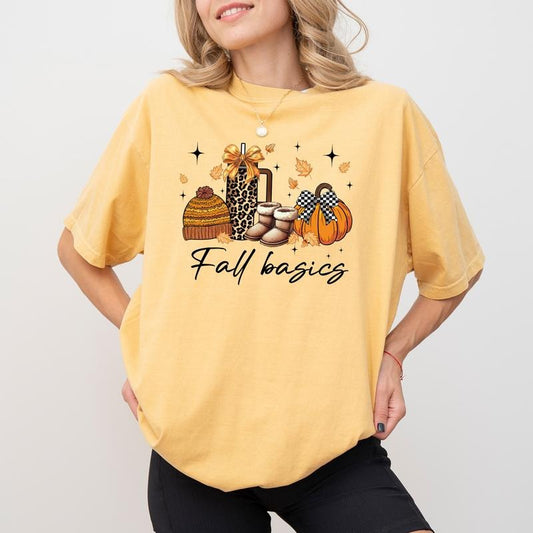 Comfort Colors Fall Basics Retro Shirt, Fall Vibes Vintage Graphic Printed Tee, Love Fall Y'All  Unhinged Shirt, Autumn Vibes T-shirt, Pumpkin Season Tee, Women's Top, Womenswear, Cotton Fabric Relaxed Fit Chic Style