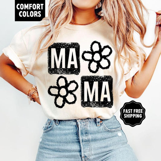 Comfort Colors Floral Mama T-Shirt, Vintage Floral Tee, Mother's Day Gift, Retro Mama Shirt, Trendy Mama T-Shirt, Mother's Day T-Shirt for Mama