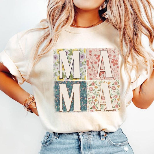 Comfort Colors Floral Mom T-shirt,Mama Floral Shirt, Coquette Bow Mama T-Shirt, Mothers Day Gift, New Mom Gift For Mom,Springtime Mom Shirt