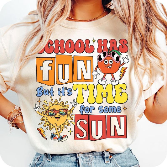 Comfort Colors Funny Summer Break T-Shirt, Custom Name School Was Fun But It's Time For Some Sun T-Shirt, Last Day Of School Shirt, School Summer Vacation T-Shirt