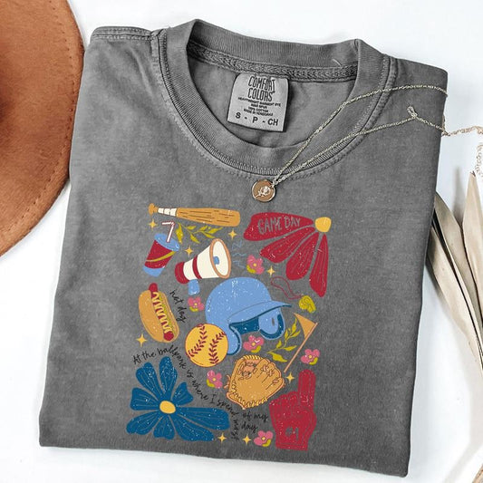 Comfort Colors Game Day Shirt, Soft Ball Shirt, Retro Soft Tshirt, Softball Mom Shirt, Boho Flower Tee