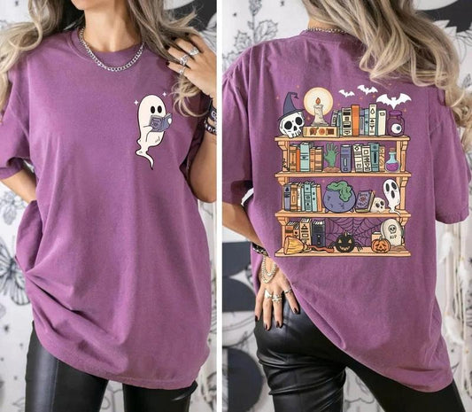 Comfort Colors Ghost Book Reader Shirt,Halloween Library Shirt,Halloween Reading Tee,Book Lover Gift,Skeleton Book Club,Reading Girl Shirts