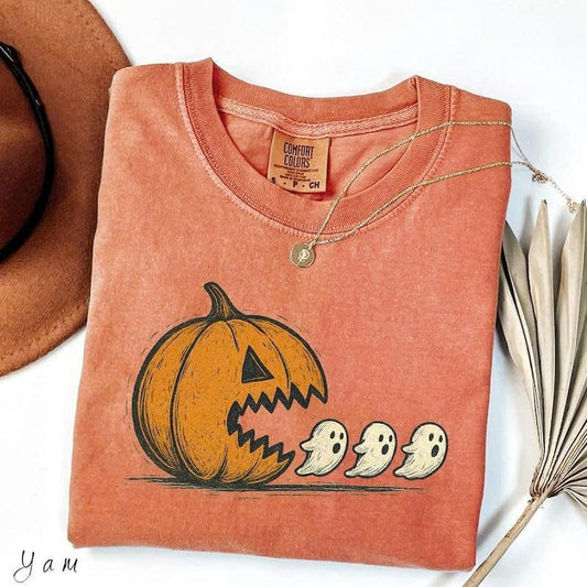 Comfort Colors Ghost Chasing Yam Halloween Shirt, Funny Pumpkin Ghost T Shirt, Vintage Spooky Season Tee, Retro Fall Graphic Shirt