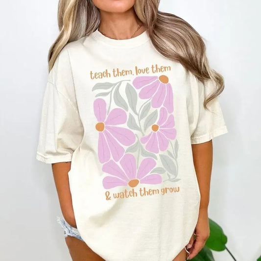 Comfort Colors Groovy New Teacher Shirt | Teach Them Love Them Watch Them Grow Shirt | Floral Shirt | Retro Floral Shirt | Teacher Life Shirt