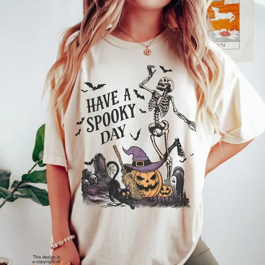 Comfort Colors Have a Spooky Day Shirt, Halloween Shirt, Spooky Season Shirt, Skeleton Halloween Shirt, Pumpkin Halloween Shirt Stay Spooky