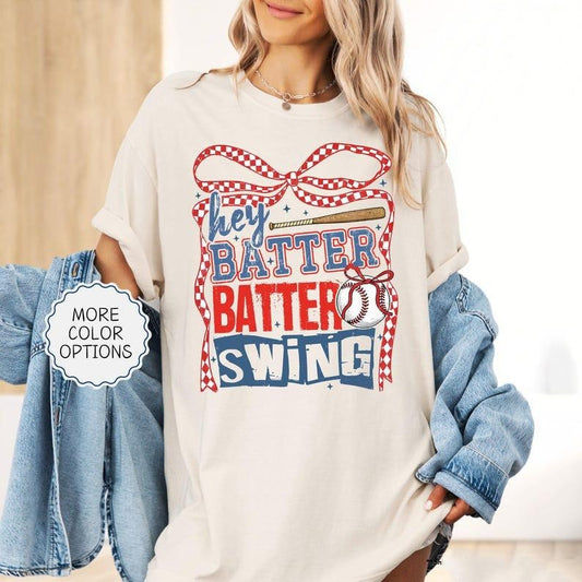 Comfort Colors Hey Batter Batter Swing Shirt, Coquette Baseball Shirt, Baseball Lover, Baseball Mom Shirt, Game Day Tee, Sports Mom Gifts