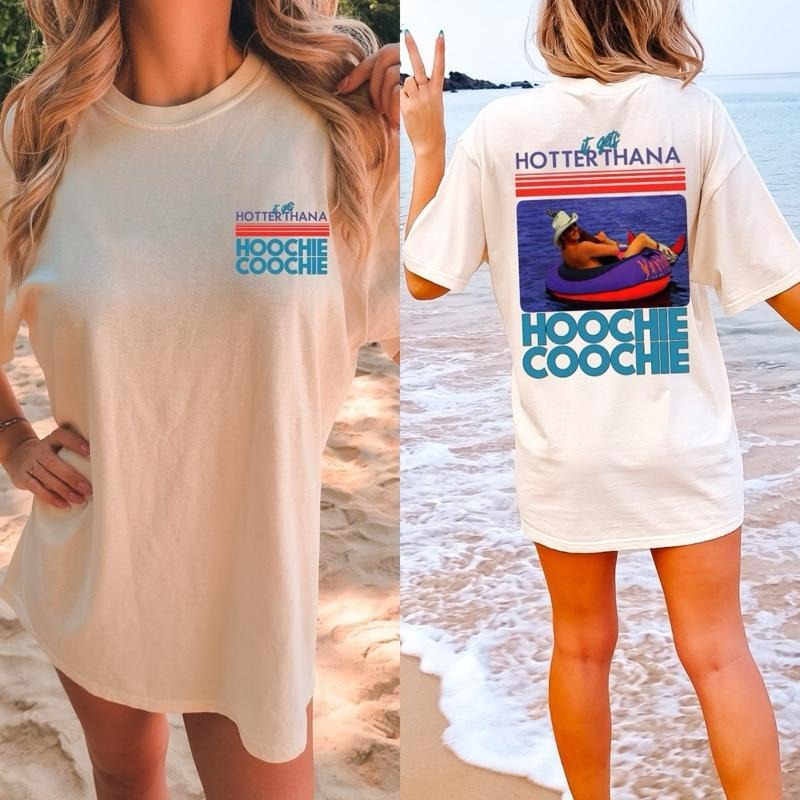 Comfort Colors Hotter Than A HoochieCoochie Women's Short Sleeve Casual Cotton Graphic Tshirt - Soft-Washed Garment-Dyed Fabric with Double-Needle Stitching for Durability