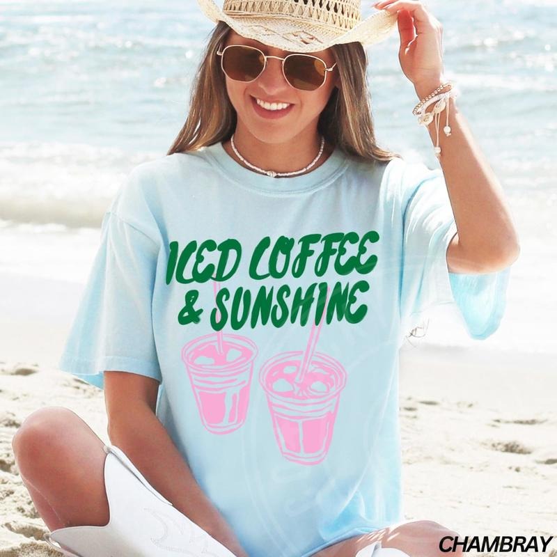 Comfort Colors Iced Coffee and Sunshine T-Shirt, Iced Coffee Shirt, Coffee Lover Gift, Summer Shirt, Summer Vibes T-Shirt, Coffee Club