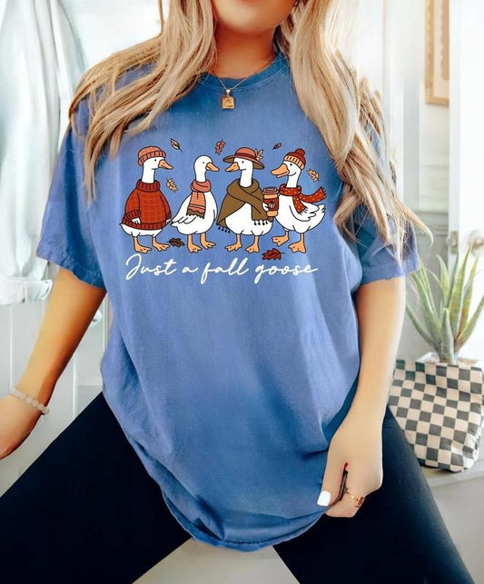 Comfort Colors Just a Fall Goose Shirt, Autumn Cozy T-shirt, Fall Vibes Shirt, Silly Goose Tee, Goose Autumn Tee, Fall Autumn Shirt