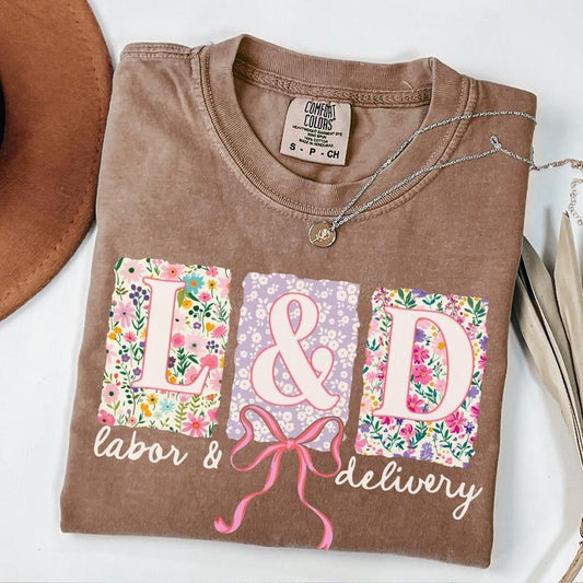 Comfort Colors Labor And Delivery Nurse Shirt, Coquette Bow L&D Nurse T-Shirt, Springtime Labor Nurse Tshirt, Spring Delivery Nurse Tee