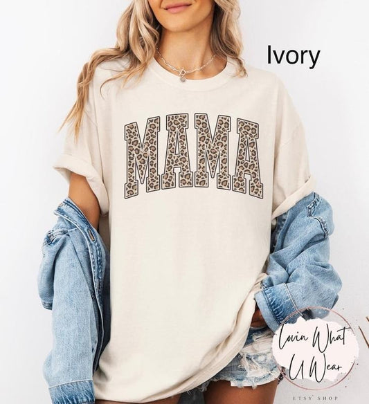 Comfort Colors Leopard Mama Shirt Cheetah Mama T-Shirt Varsity Mama TShirt Cute Mom Life Top Mothers Day Gift New Mom Gift Trendy Mama Tee