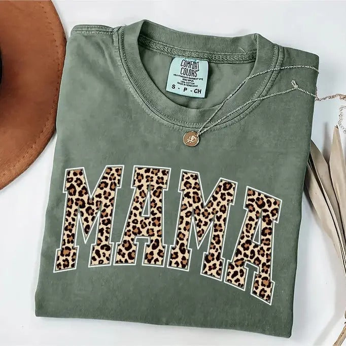Comfort Colors Leopard Mama Shirt, Mom T-Shirt, Retro Mama TShirt, Gift For Mom, Vintage Mama Graphic Tees Leopard Mama...