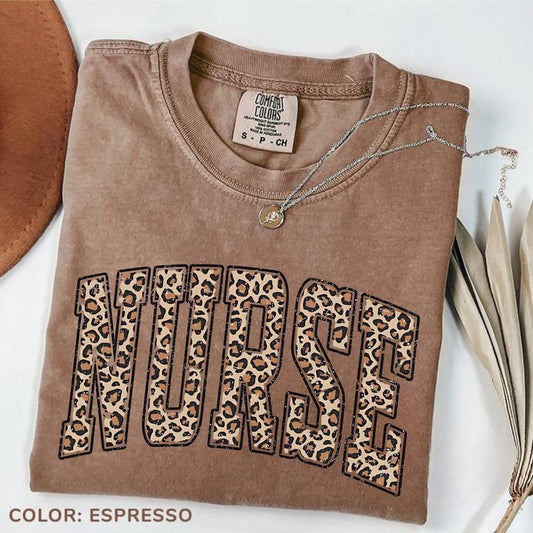 Comfort Colors Leopard Nurse T-Shirt, Nurse T-Shirt, RN TShirt, Nursing School TShirt, Registered Nurse Tee, Nurse Gift